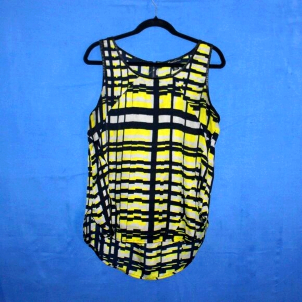 Kenneth Cole Geometric Print Blouse Yellow Black Large
